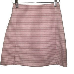 John GALT California Sz XS Women's Pink White Plaid Academia Front Slit Skirt